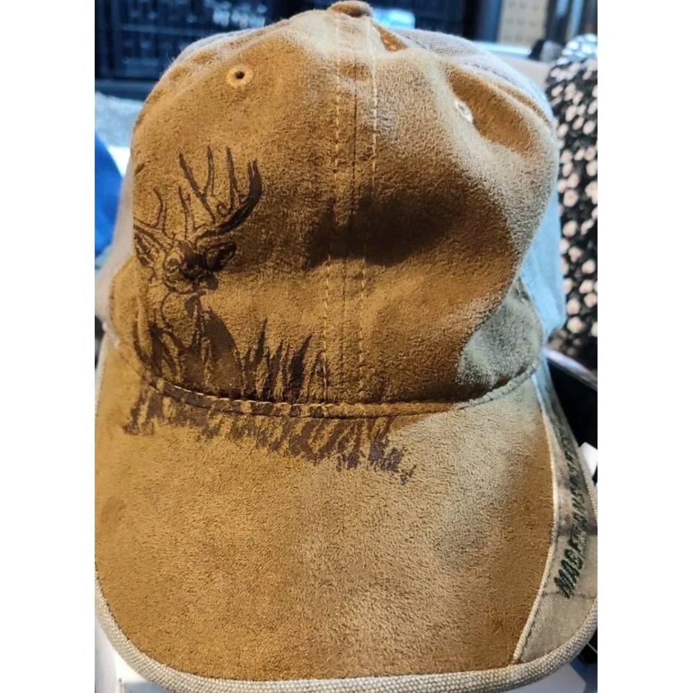 Magellan Strapback Hat Mens OSFM Deer Logo Green Brown Faux Suede Good